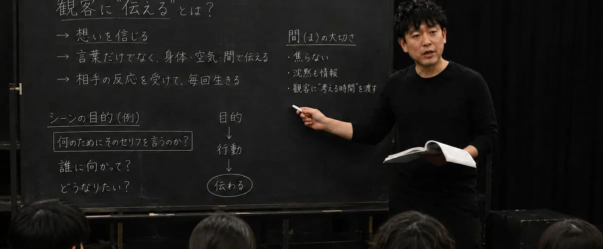 演技ワークショップで講義を行う松野正史